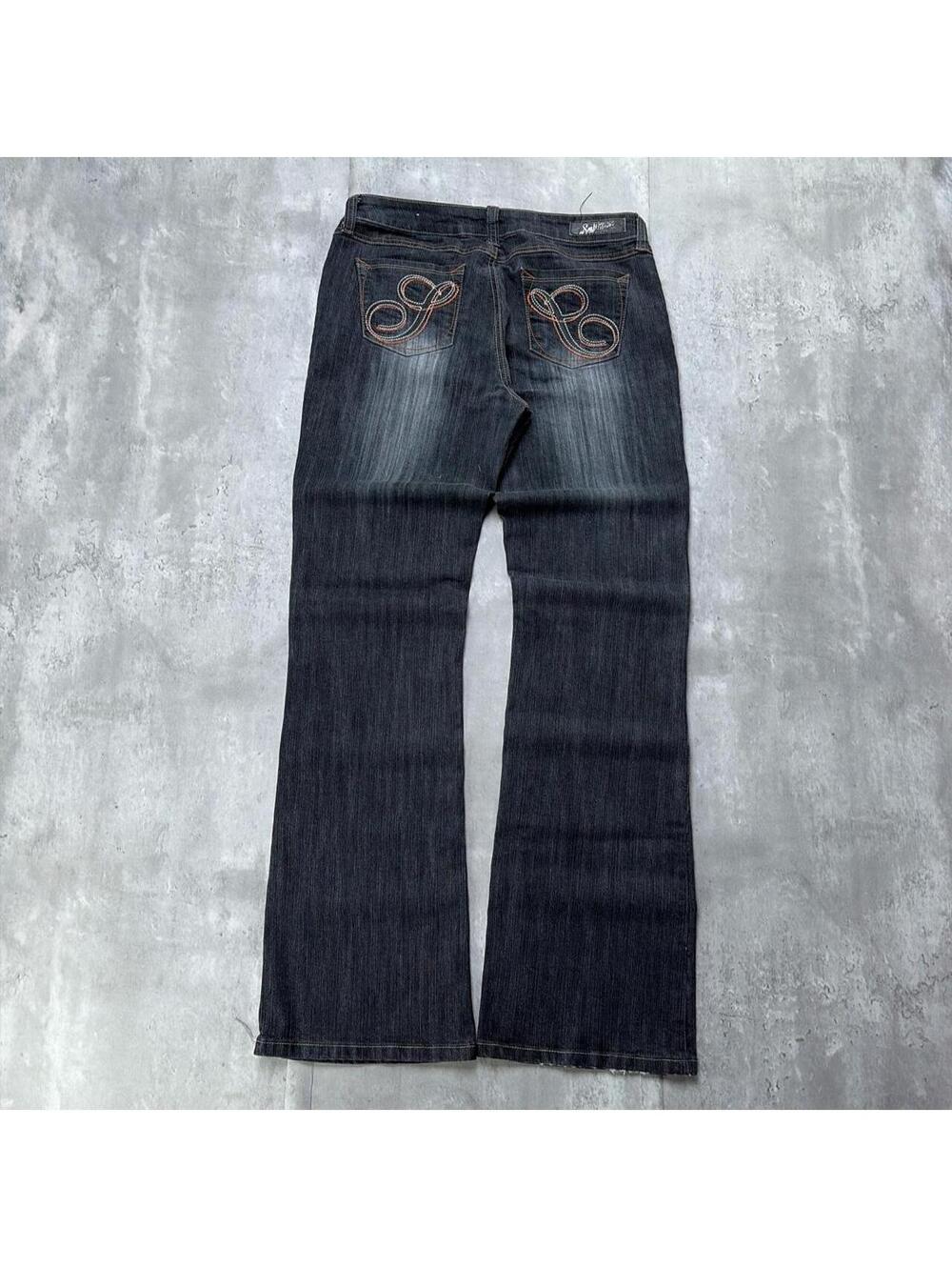 Y2K Black Southpole Grunge Embroidered Bootcut Denim Jeans